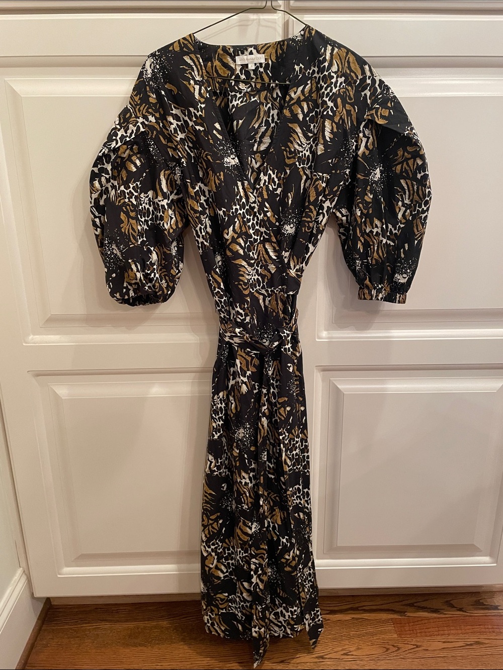 Ann Mashburn animal print poplin wrap dress sz S